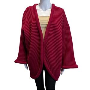 Italian Ribbed Cocoon Cardigan | Uno Di Via Parini | Wool Blend | M | Burgundy